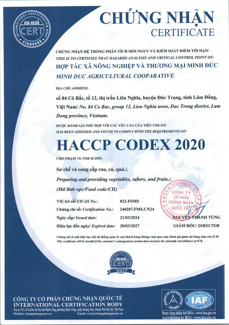 Chứng nhận HACCP CODEX 2020 