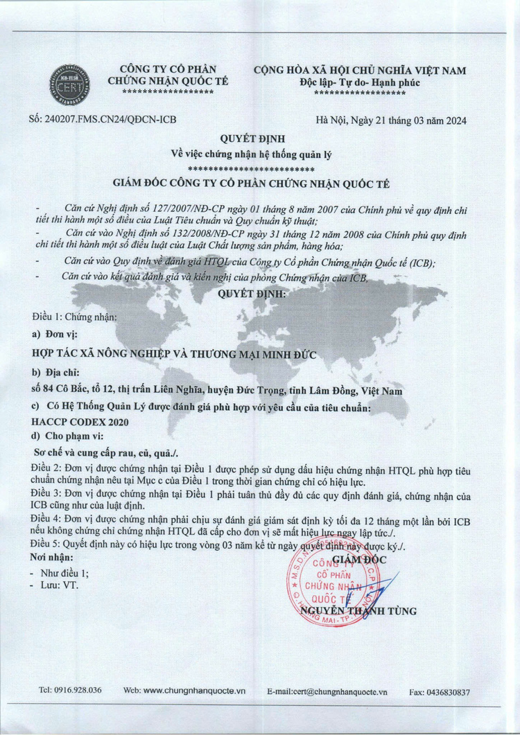 Chứng nhận HACCP CODEX 2020 